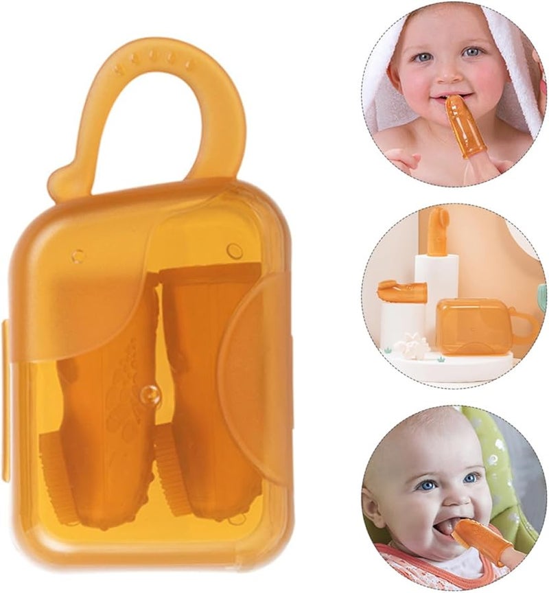 Soft Silicone Finger Toothbrush with Storage Box Cartoon Design for Kids Oral Care Travel Friendly - Image 3